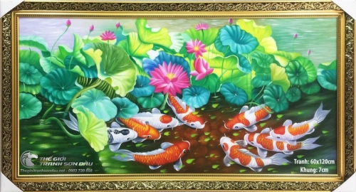 Tranh 9 Con Cá Chép và Hoa Súng