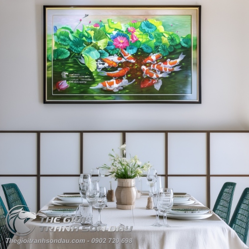 Tranh 9 Con Cá Chép và Hoa Súng