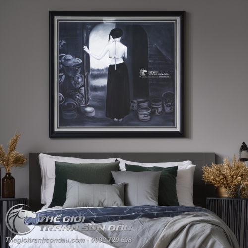 Tranh Bán Khỏa Thân Thiếu Nữ Lưng Trần Trắng Đen