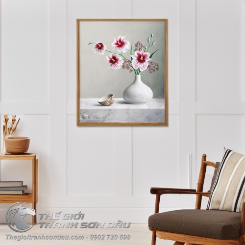 Tranh Bình Chứa Hoa Lan Và Vỏ Sò