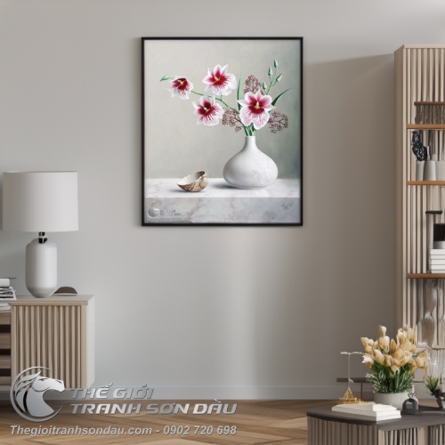 Tranh Bình Chứa Hoa Lan Và Vỏ Sò