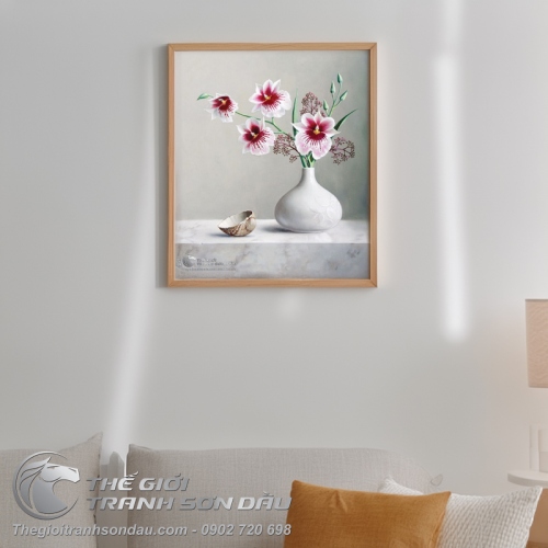 Tranh Bình Chứa Hoa Lan Và Vỏ Sò