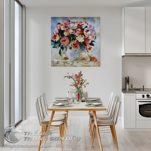 Tranh Bình Hoa Hồng Vẽ Trát Bay