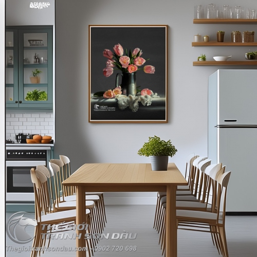 Tranh Bình Hoa Tulip Màu Hồng