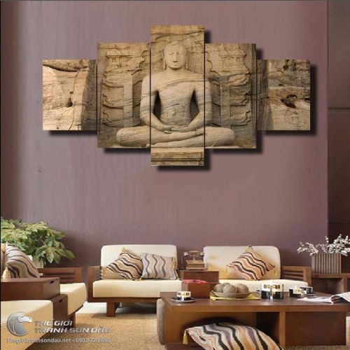 Tranh Bộ 5 Bức Tượng Phật Trong Vách Núi