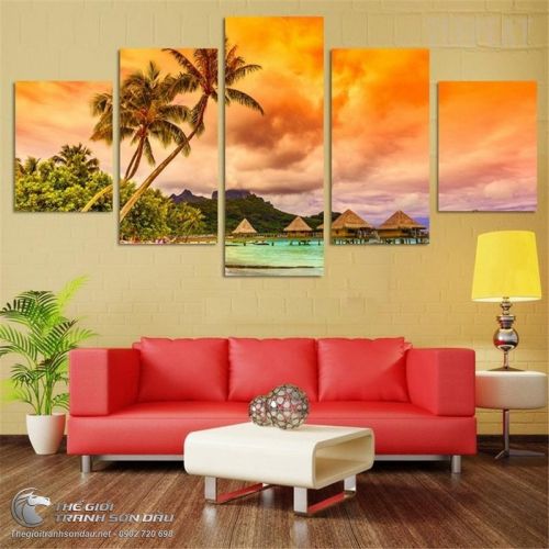 Tranh Bờ Biển Nghỉ Dưỡng Trong Nắng Chiều Bộ 5 Bức
