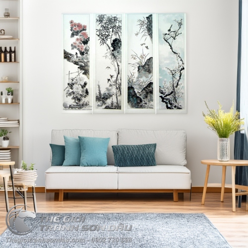 Tranh Bộ Tứ Quý Cúc Trúc Lan Đào