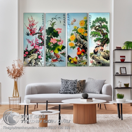 Tranh bộ tứ quý Đào Sen Cúc Tùng