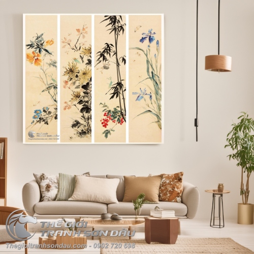 Tranh Bộ Tứ Quý Mai Cúc Trúc Lan 4 Tranh