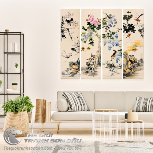 Tranh Bộ Tứ Quý Mai Mẫu Đơn Anh Đào 4 Tranh