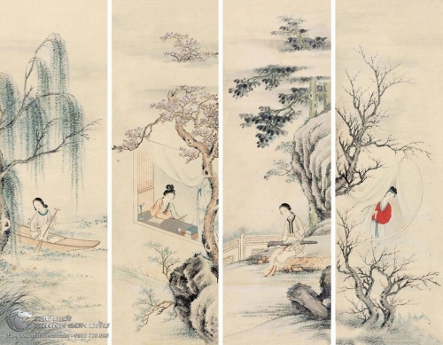 Tranh Bộ Tứ Quý Thiếu nữ Xinh đẹp