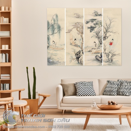 Tranh Bộ Tứ Quý Thiếu nữ Xinh đẹp