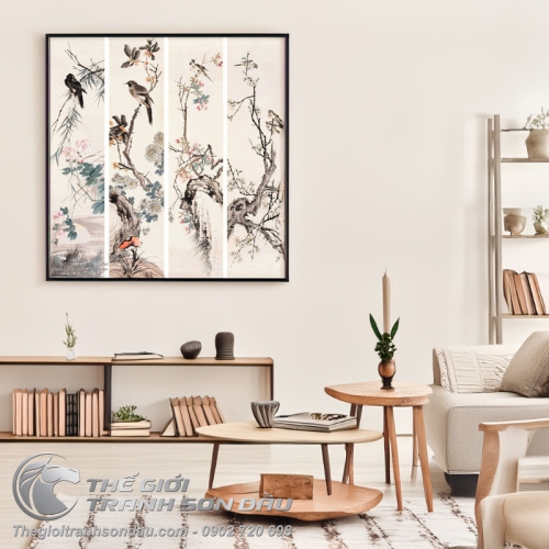 Tranh Bộ Tứ Quý Trúc Cúc Đào Mai