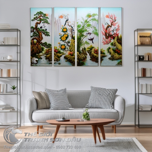 Tranh bộ tứ quý Tùng Cúc Trúc Đào