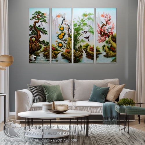 Tranh bộ tứ quý Tùng Cúc Trúc Đào
