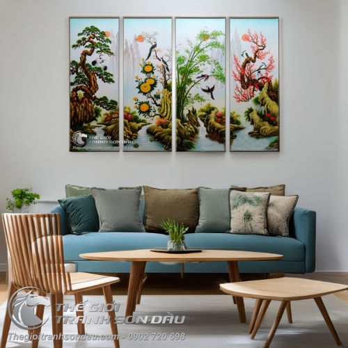 Tranh bộ tứ quý Tùng Cúc Trúc Đào