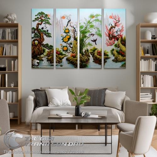 Tranh bộ tứ quý Tùng Cúc Trúc Đào