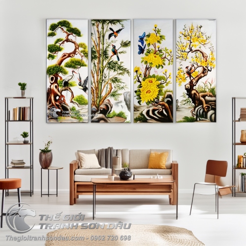 Tranh bộ tứ quý Tùng Cúc Trúc Mai