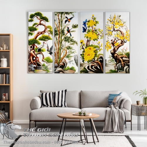 Tranh bộ tứ quý Tùng Cúc Trúc Mai