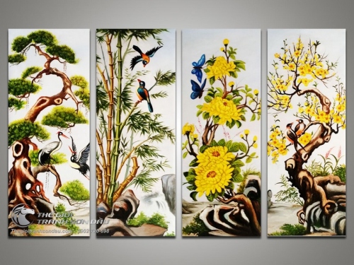 Tranh bộ tứ quý Tùng Cúc Trúc Mai