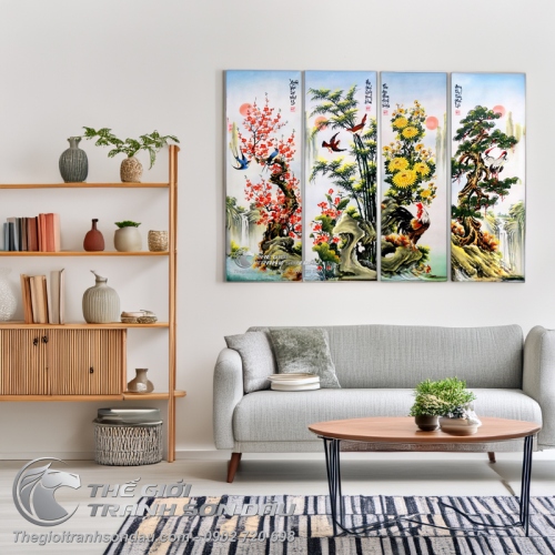 Tranh bộ xuân hạ thu đông Đào Cúc Trúc Tùng