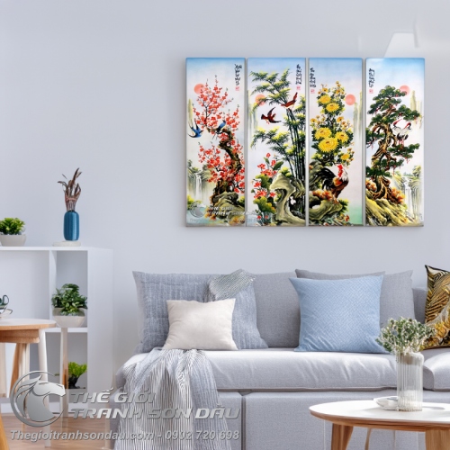 Tranh bộ xuân hạ thu đông Đào Cúc Trúc Tùng