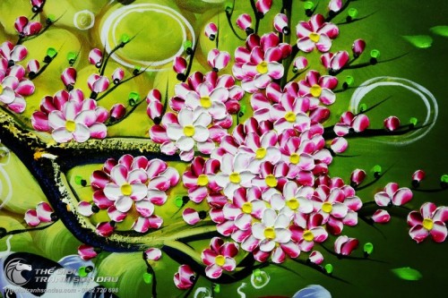 Tranh Cá Chép (Cá Koi) Chín Con Dưới Gốc Đào