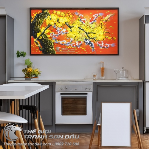 Tranh Cá Chép Hoa Mai Nền Cam