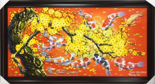 Tranh Cá Chép Hoa Mai Nền Cam