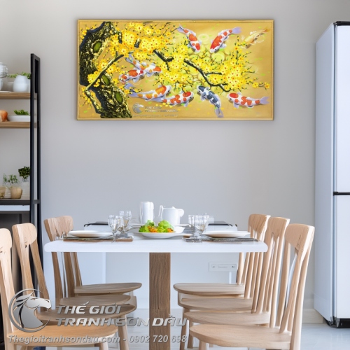 Tranh Cá Chép Hoa Mai Nền Vàng