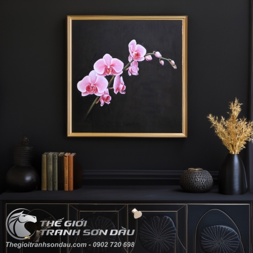 Tranh Cành Hoa Lan Hồng Tả Thực