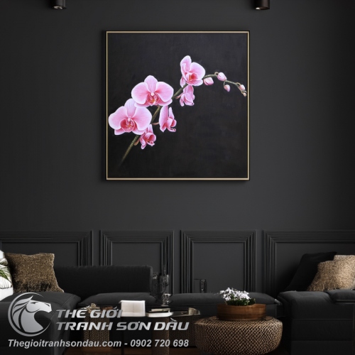 Tranh Cành Hoa Lan Hồng Tả Thực