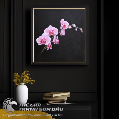 Tranh Cành Hoa Lan Hồng Tả Thực