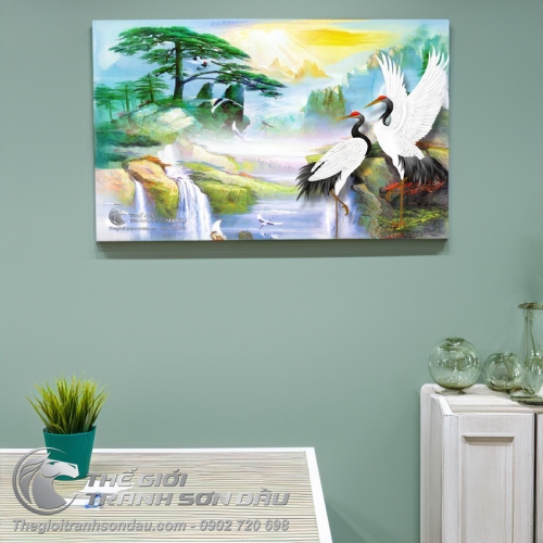 Tranh Cao Sơn Lưu Thủy Và Chim Hạc