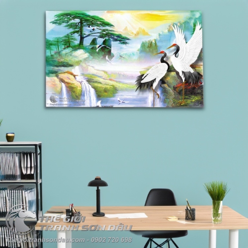 Tranh Cao Sơn Lưu Thủy Và Chim Hạc