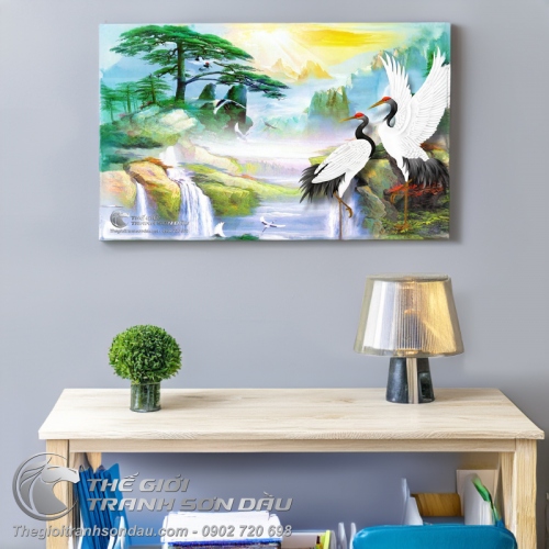 Tranh Cao Sơn Lưu Thủy Và Chim Hạc