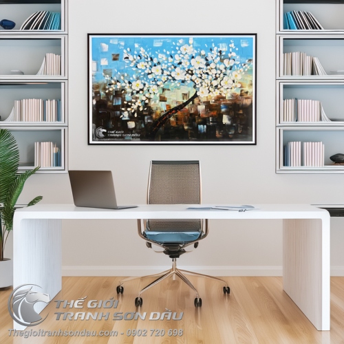 Tranh Cây Hoa Trắng Bầu Trời Xanh