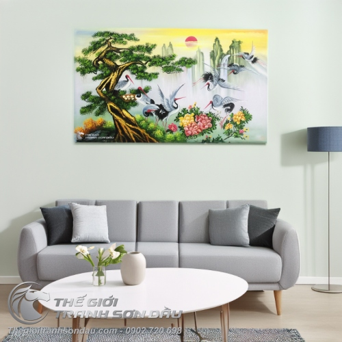 Tranh Cây Tùng Và Đàn Chim Hạc Tám Con