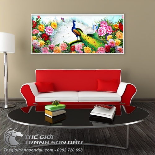 Tranh Chim Công và Hoa Mẫu Đơn