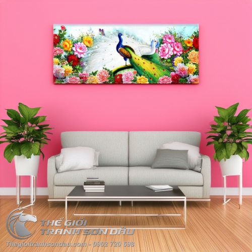 Tranh Chim Công và Hoa Mẫu Đơn