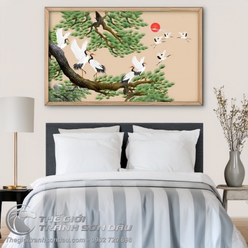 Tranh Chim Hạc Trắng Và Cây Tùng Xanh