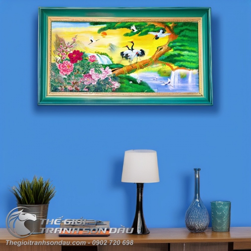 Tranh Chim Hạc Trên Cây Tùng Và Mẫu Đơn