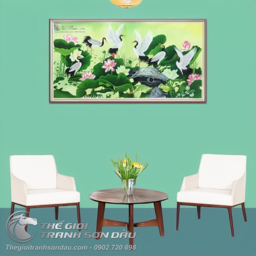 Tranh Chim Hạc Và Hoa Sen