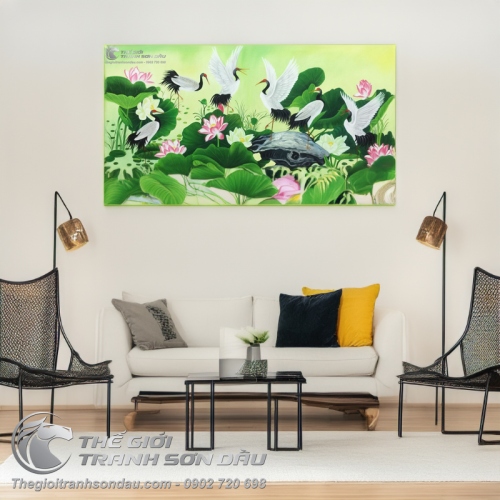 Tranh Chim Hạc Và Hoa Sen