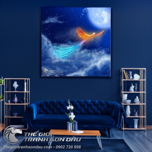 Tranh Chim Phụng Bay Trong Đêm Đẹp