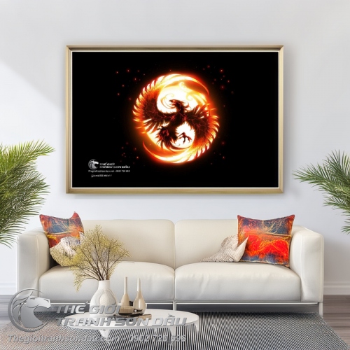 Tranh Chim Phụng Hoàng Lửa Và Mặt Trời Đỏ