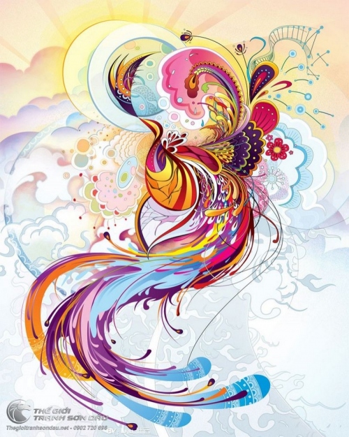 Tranh Chim Phụng Hoàng Trên Mây Nghệ Thuật