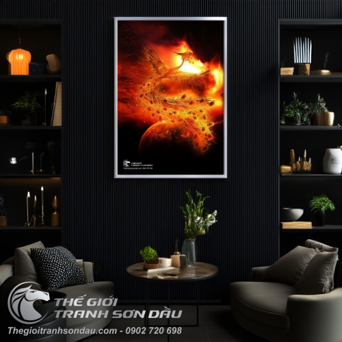 Tranh Chim Phượng Hoàng Đỏ Rực Lửa