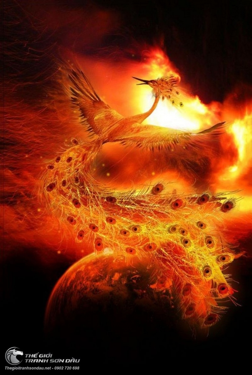 Tranh Chim Phượng Hoàng Đỏ Rực Lửa