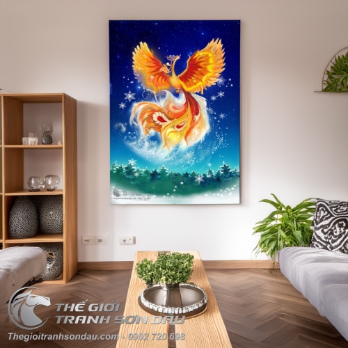 Tranh Chim Phượng Hoàng Lửa Trong Đêm